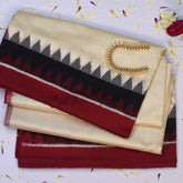 Pochampally Ikkat Ivory Saree with Temple Border and Blouse