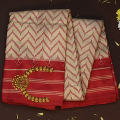 Pochampally Ikkat Ivory Saree with Dark Pink Design and Blouse
