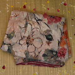 Crepe Silk Half White Multi Colour Saree with Blouse