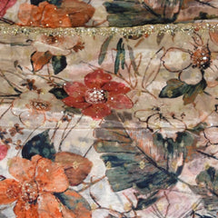 Crepe Silk Half White Multi Colour Saree with Blouse