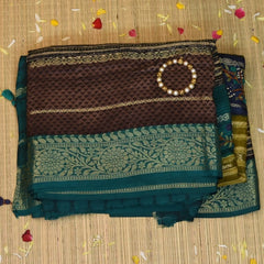 Crepe Silk Green Multi Color Saree With Rama Green Border