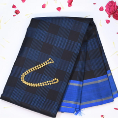 Kanchipuram Silk Charcoal Gray & Steel Blue Saree with Blouse