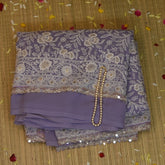 Georgette Lucknowi Light Violet Saree With Threadwork