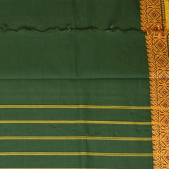 Kachi Cotton Bottle Green Saree With Mustard Border
