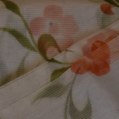 Refined White Cotton Saree with Chestnut-Toned Floral Patterns