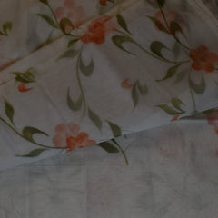 Refined White Cotton Saree with Chestnut-Toned Floral Patterns