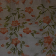 Refined White Cotton Saree with Chestnut-Toned Floral Patterns