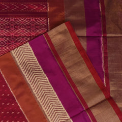 Pochampally Ikkat Magenta Saree with Three-Layered Border and Blouse