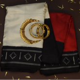 Pochampally Ikkat 3D Off-White, Black, and Red Saree with Blouse