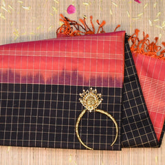 Pure silk Cherry Red Saree with Blouse