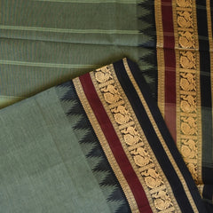 Kanchi Cotton Light Green Grey Saree With Black Border