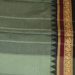 Kanchi Cotton Light Green Grey Saree With Black Border