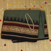 Kanchi Cotton Light Green Grey Saree With Black Border