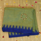 Kanchi Cotton Pista Green With Blue Border