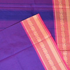 Kanchi Cotton Violet Saree With Pink Threadwork Border