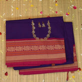 Kanchi Cotton Violet Saree With Pink Threadwork Border