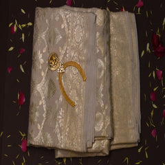 Benarasi pure silk half white saree with jari work