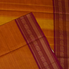 Kanchi Cotton Mustard Yellow With Pink Border Threadwork
