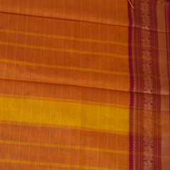 Kanchi Cotton Mustard Yellow With Pink Border Threadwork