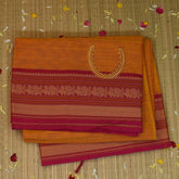Kanchi Cotton Mustard Yellow With Pink Border Threadwork