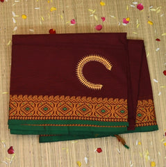 Kanchi Cotton Maroon Saree Thread Work Boarder with Blouse