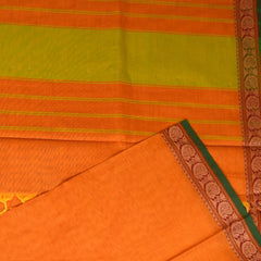 Kanchi Cotton Orange Saree With Treadwork Border