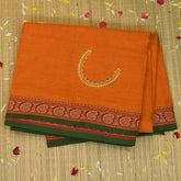 Kanchi Cotton Orange Saree With Treadwork Border