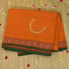 Kanchi Cotton Orange Saree With Treadwork Border