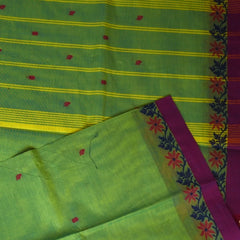 Kanchi Cotton Parrot Green With Pink Border
