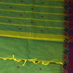 Kanchi Cotton Parrot Green With Pink Border