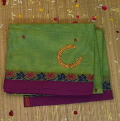 Kanchi Cotton Parrot Green With Pink Border