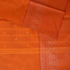 Kanchi Cotton Shot Orange Saree With Thread Boarder with Blouse