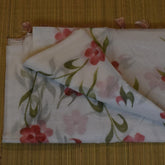 White Cotton Saree with Captivating Ruby Red Flower Designs