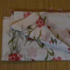 White Cotton Saree with Captivating Ruby Red Flower Designs