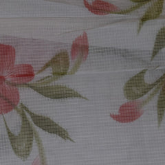 White Cotton Saree with Captivating Ruby Red Flower Designs