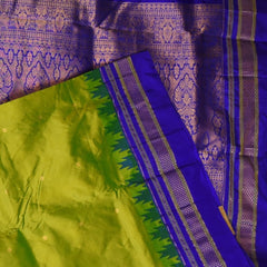Ilkal Gadwal Silk Parrot Green Saree Blue Boarder with Blouse