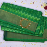 Pochampally Ikkat Bottle Green Saree with Gold Zari Border and Blouse