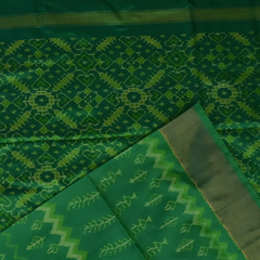 Pochampally Ikkat Bottle Green Saree with Gold Zari Border and Blouse