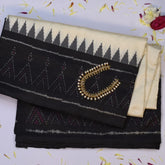 Pochampally Ikkat Ivory Saree with Temple Design Black Border and Blouse