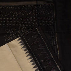 Pochampally Ikkat Ivory Saree with Temple Design Black Border and Blouse