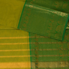 Kanchi Cotton Lemon Green Saree With Zari Border