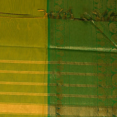 Kanchi Cotton Lemon Green Saree With Zari Border