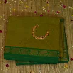 Kanchi Cotton Lemon Green Saree With Zari Border