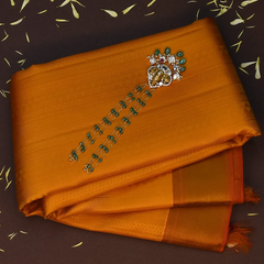 Kanchipuram Silk Amber Brown Saree with Blouse