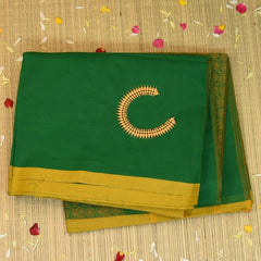 Kanchi Cotton Green Saree With Mustard Thread Work Border