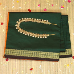 Kanchi Semi Cotton Green Saree With Zari Border