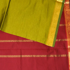 Kanchi Semi Cotton Lemon Green Saree With Zari Border