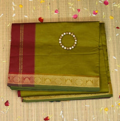 Kanchi Semi Cotton Lemon Green Saree With Zari Border