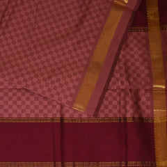 Kanchi Semi Cotton Peach Checks Saree With Zari Border