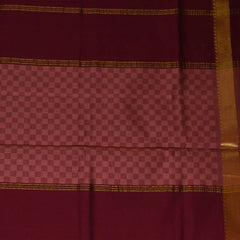 Kanchi Semi Cotton Peach Checks Saree With Zari Border